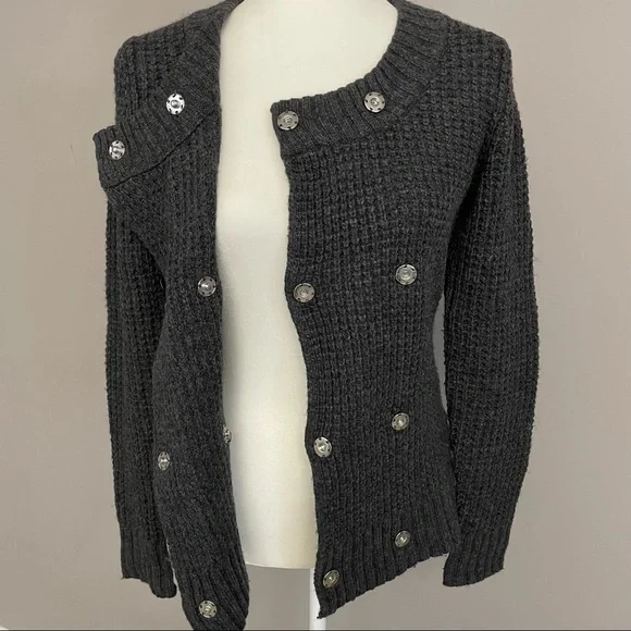 Old Navy Charcoal Gray Double Breasted Snap Front Sweater Size S - Picture 6 of 10